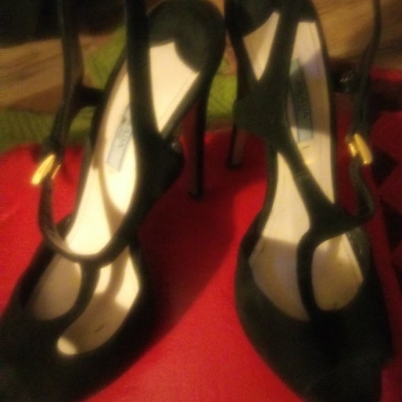 Black suede Prada 5 inch heels. - Picture 2 of 8